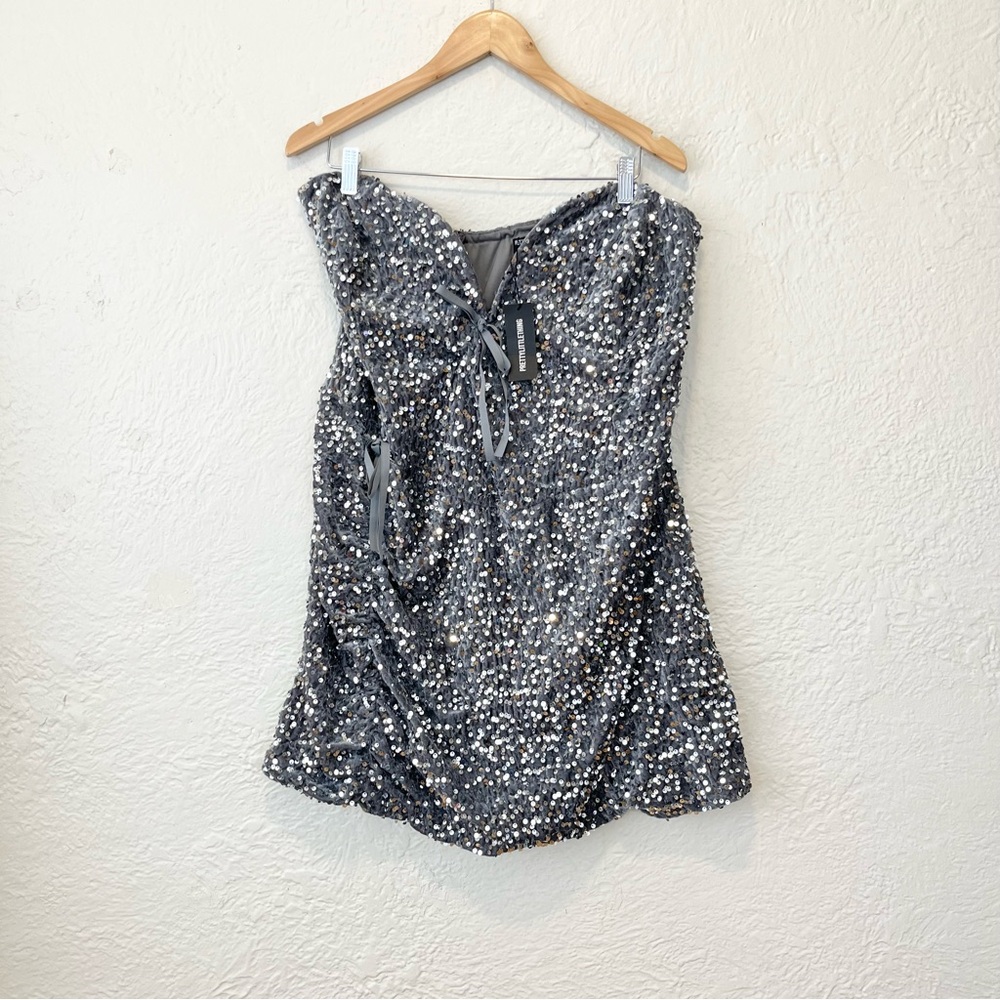 Pretty Little Thing Dress Gray Velour Velvet Sequin Party Plus 20 - Picture 2 of 8
